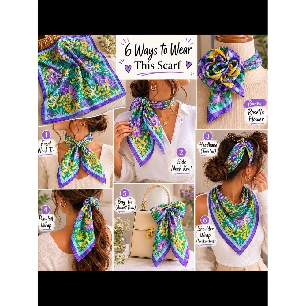 Zara Floral Print scarf Turquoise, Yellow, Purple, Pink